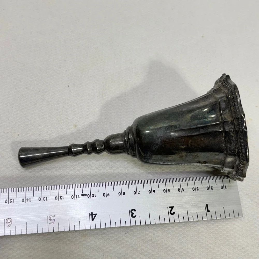 Vintage Avon Silverplate Hand Bell Scalloped Fluted Base Tarnished Patina 5.25